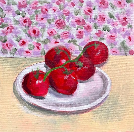 Plate of Tomatoes, Oil on canvas panel, #100 of 100 Paintings in 100 Days