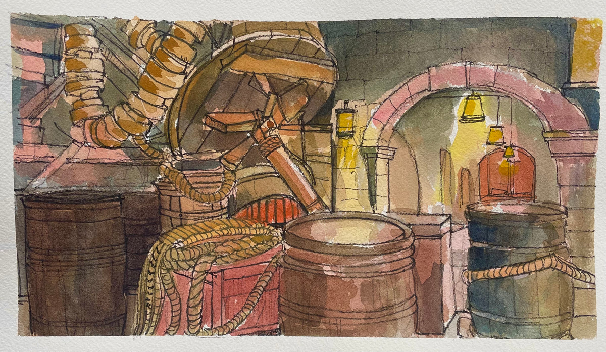 Pirates of the Caribbean Queue, Original Watercolor, #7 of 50 Places in 50 Paintings