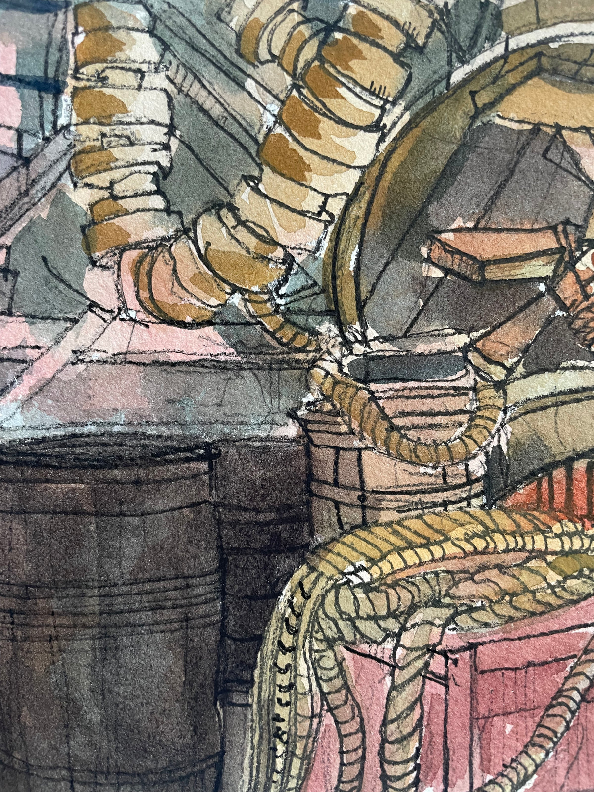 Pirates of the Caribbean Queue, Original Watercolor, #7 of 50 Places in 50 Paintings