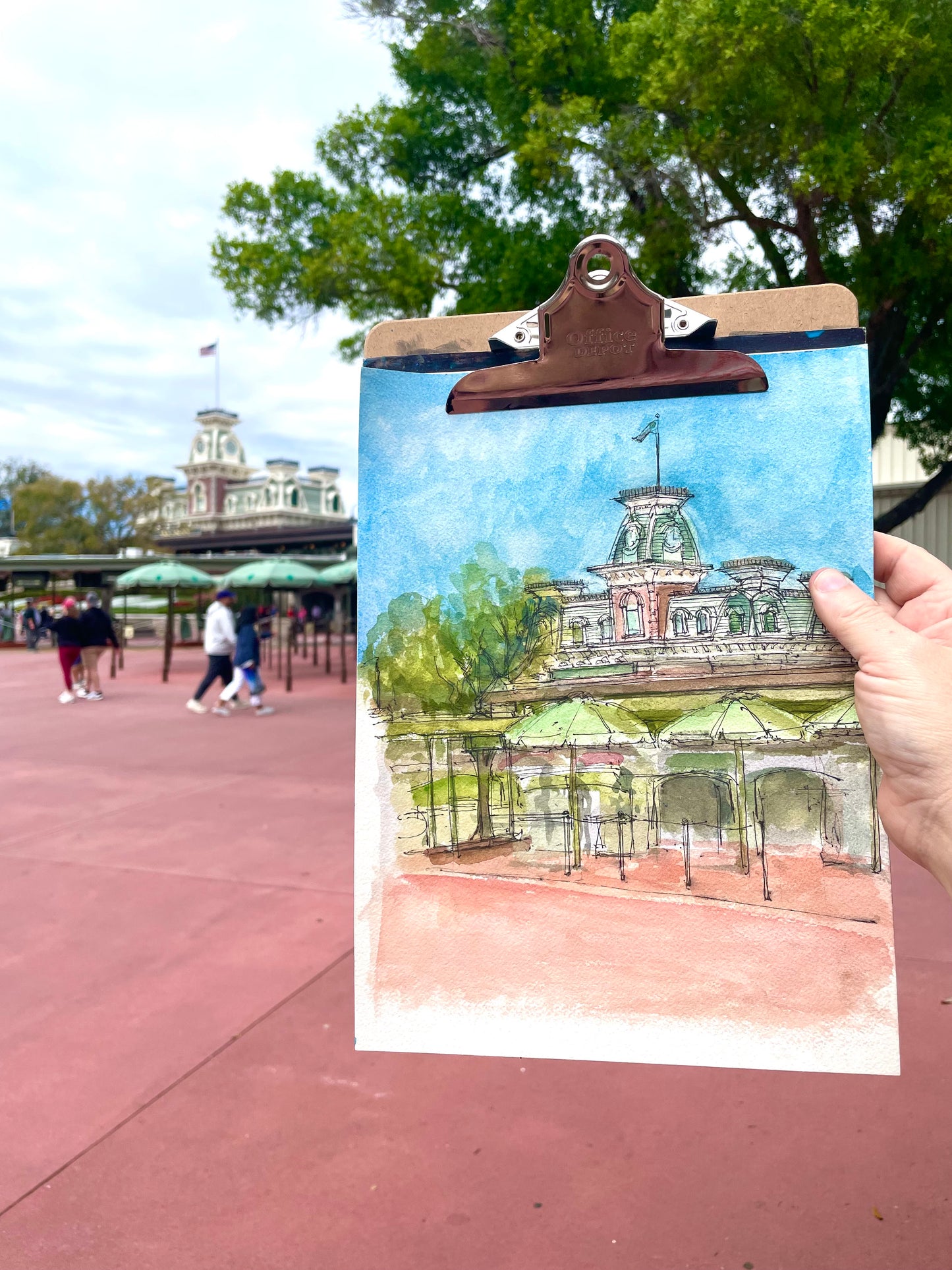 Magic Kingdom Train Station Plein Air Watercolor Digital Print, Edition of 100