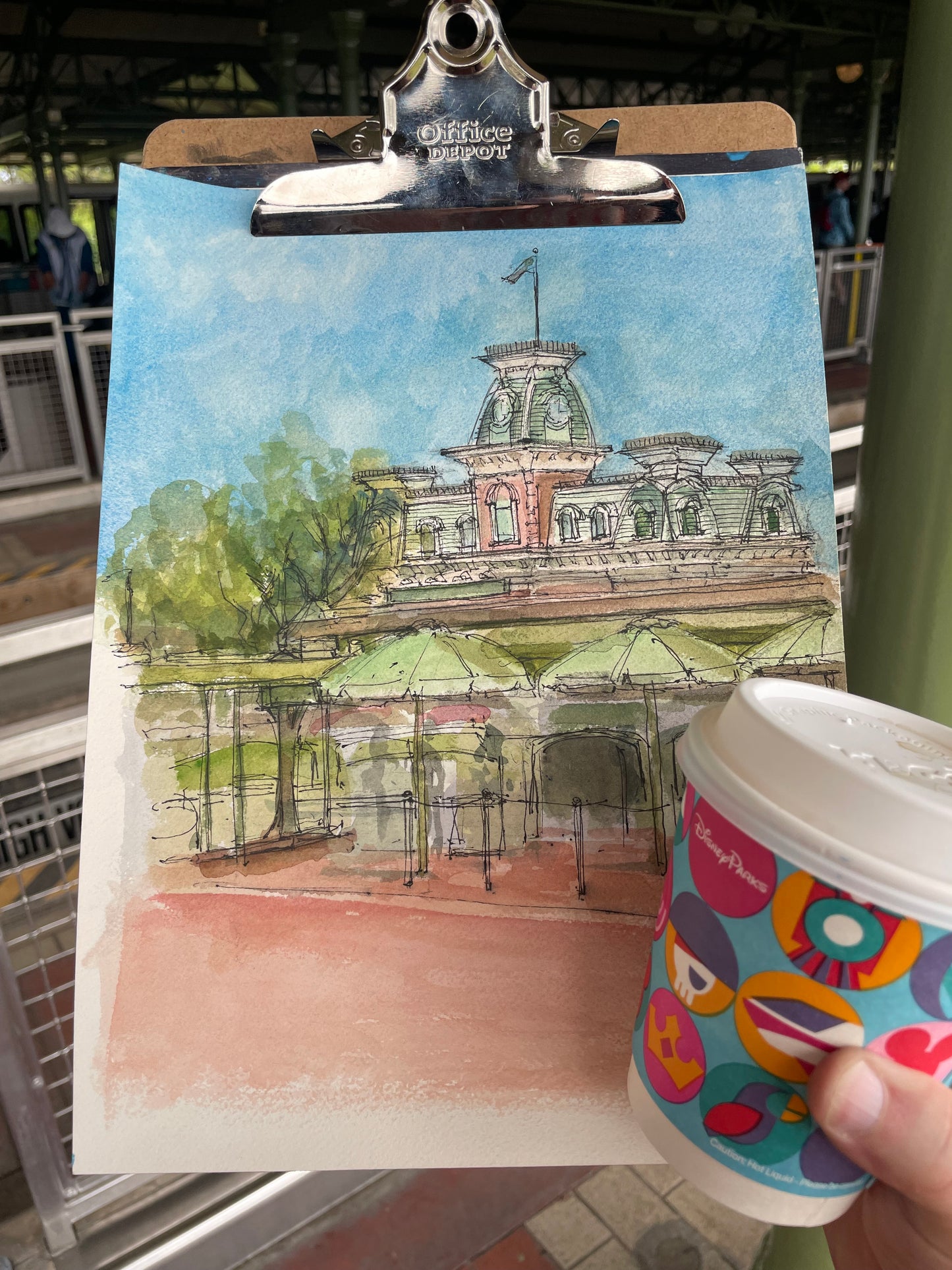 Magic Kingdom Train Station Plein Air Watercolor Digital Print, Edition of 100