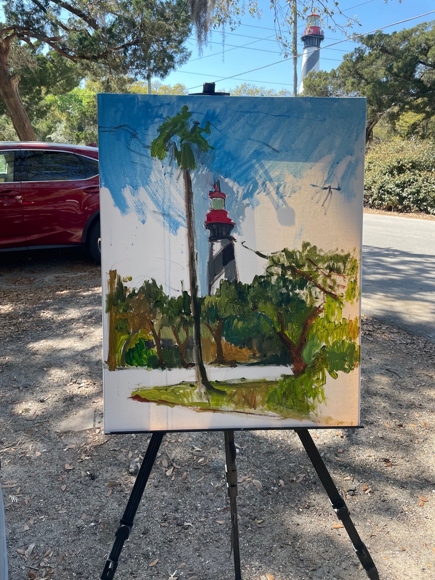Beacon on Anastasia, Acrylic and Gouache on Canvas, Original Oil Painting