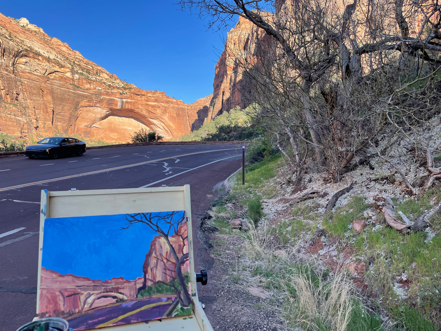 Arch in Curve, Painting #1 of the Cathedrals of Light Series painted in Zion National Park