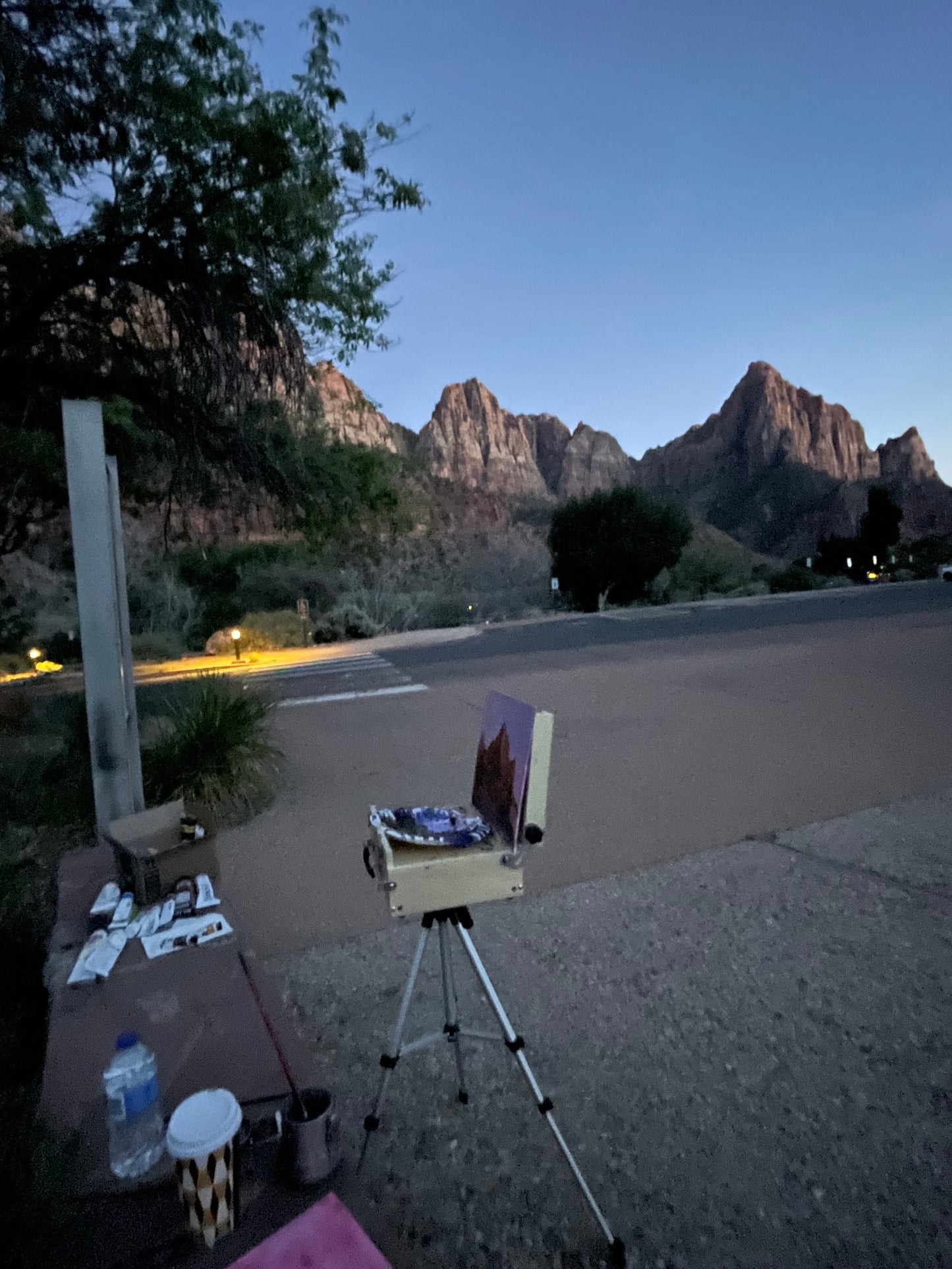Watchman Sunset, Painting #4 of the Cathedrals of Light Series painted in Zion National Park
