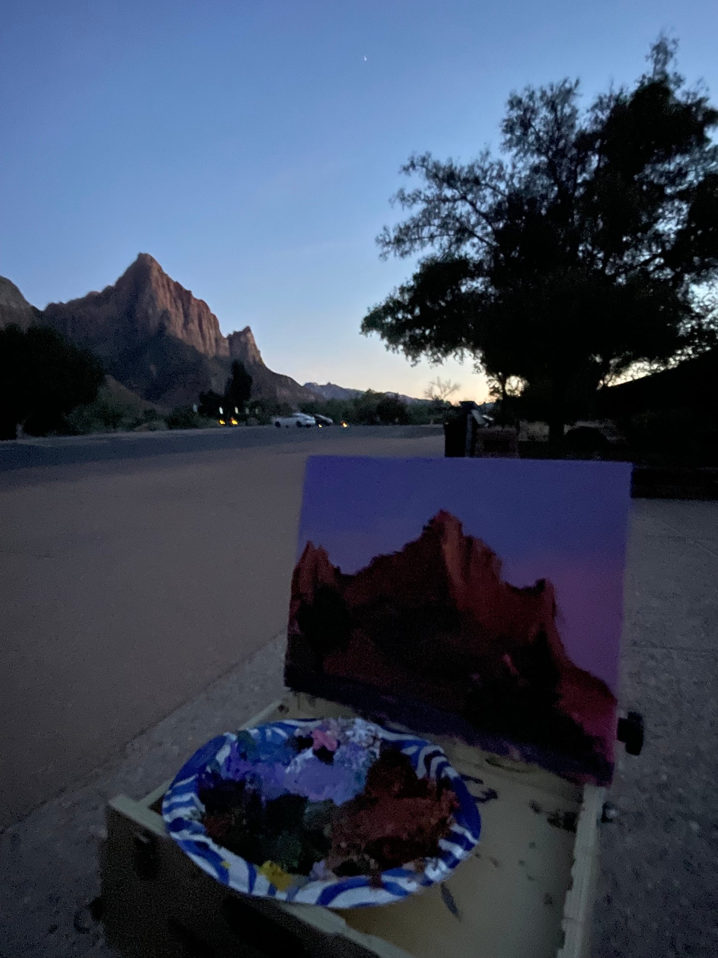 Watchman Sunset, Painting #4 of the Cathedrals of Light Series painted in Zion National Park