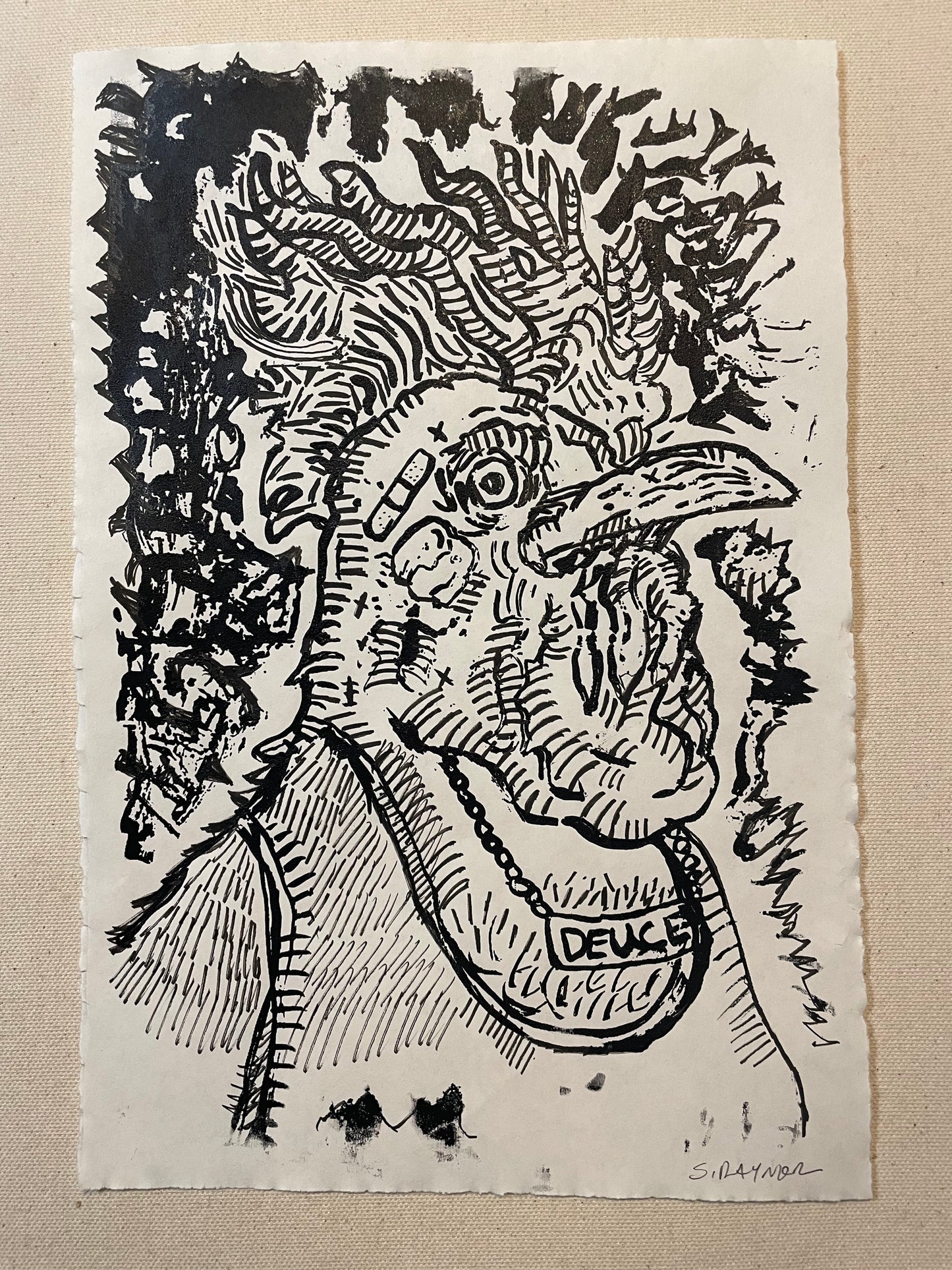 Deuce the Rooster, Hand Drawing over original Screenprint
