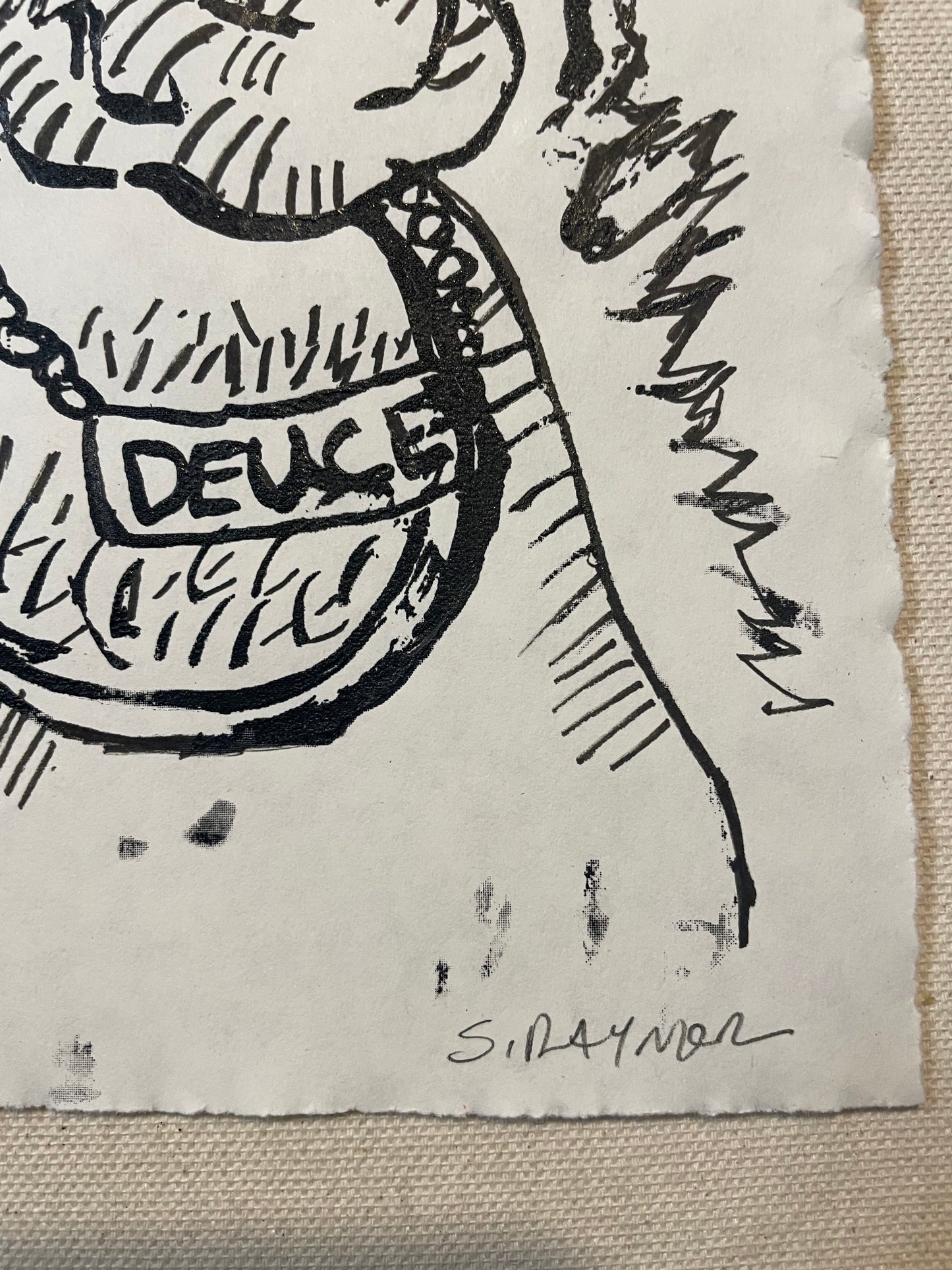 Deuce the Rooster, Hand Drawing over original Screenprint