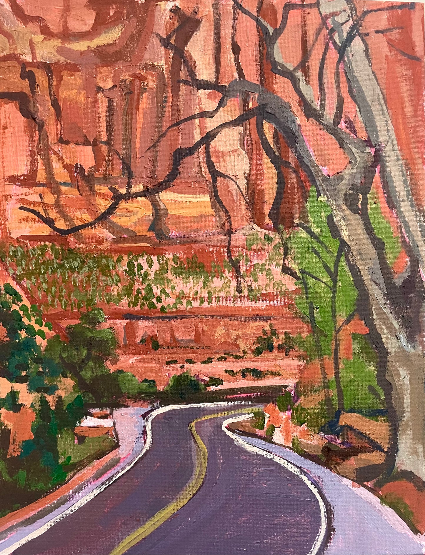 Winding Down, Painting #3 of the Cathedrals of Light Series painted in Zion National Park