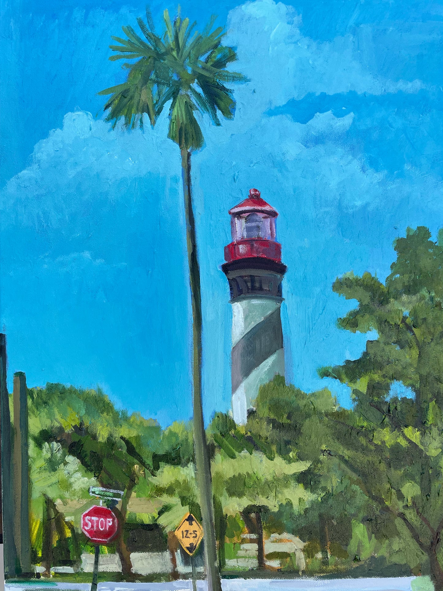 Beacon on Anastasia, Acrylic and Gouache on Canvas, Original Oil Painting