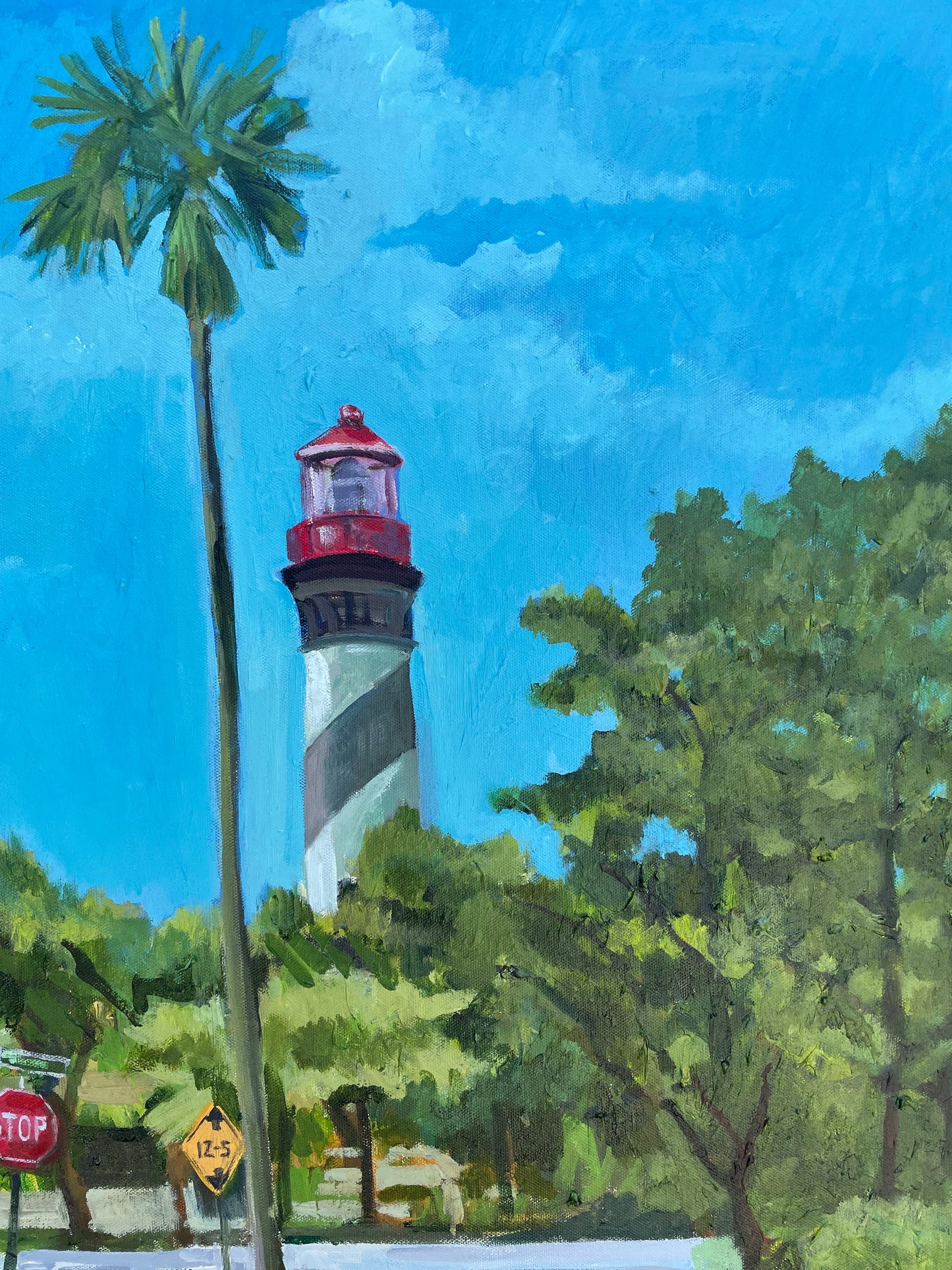 Beacon on Anastasia, Acrylic and Gouache on Canvas, Original Oil Painting