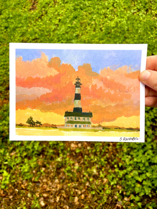 Bodie Lighthouse Print, Outer Banks, OBX Linen Print, Scott Raynor Art 5x7 inches