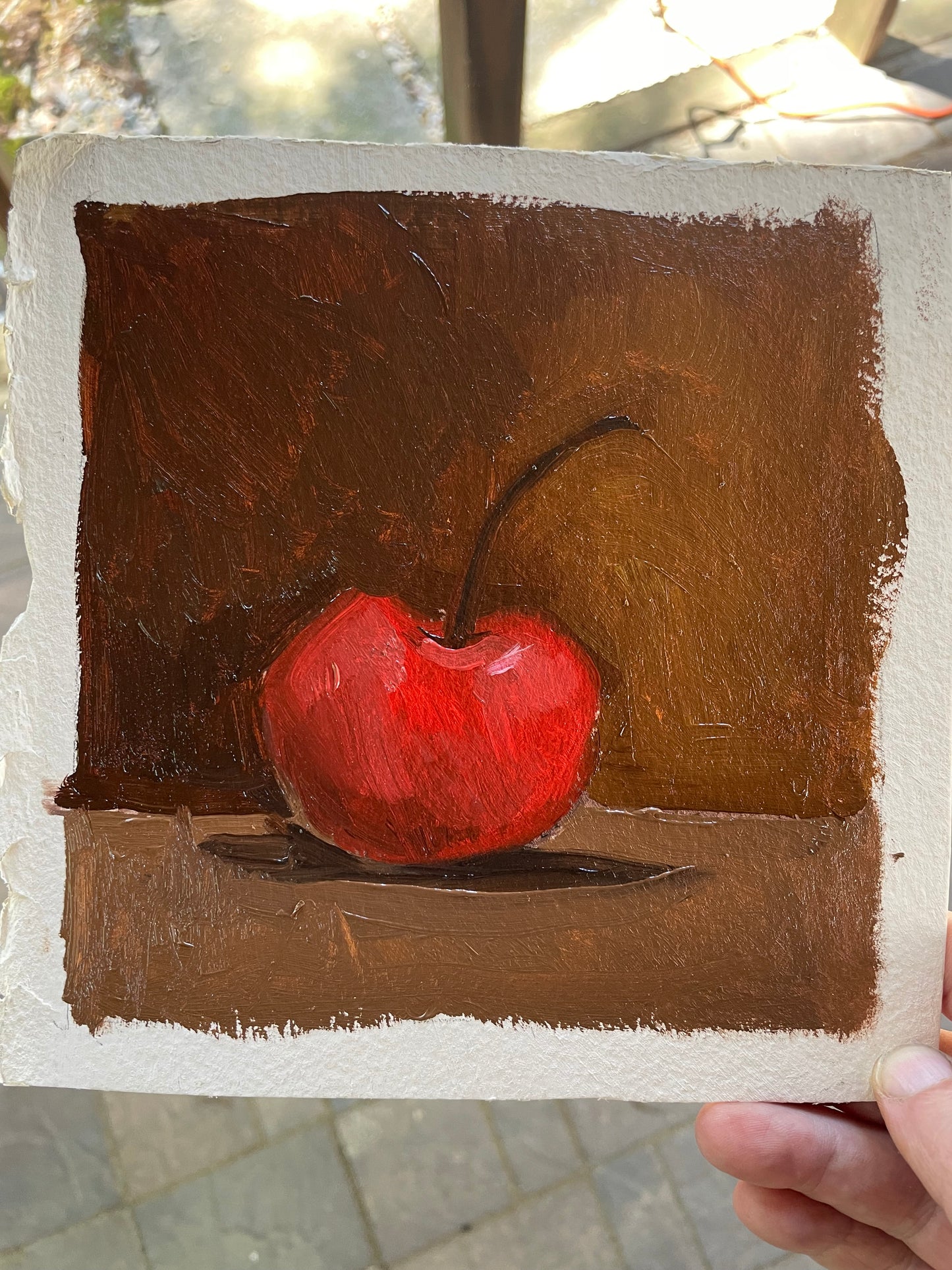 Portrait of a Cherry, Oil Painting, 6x6, Still Life Art, Old Masters Style