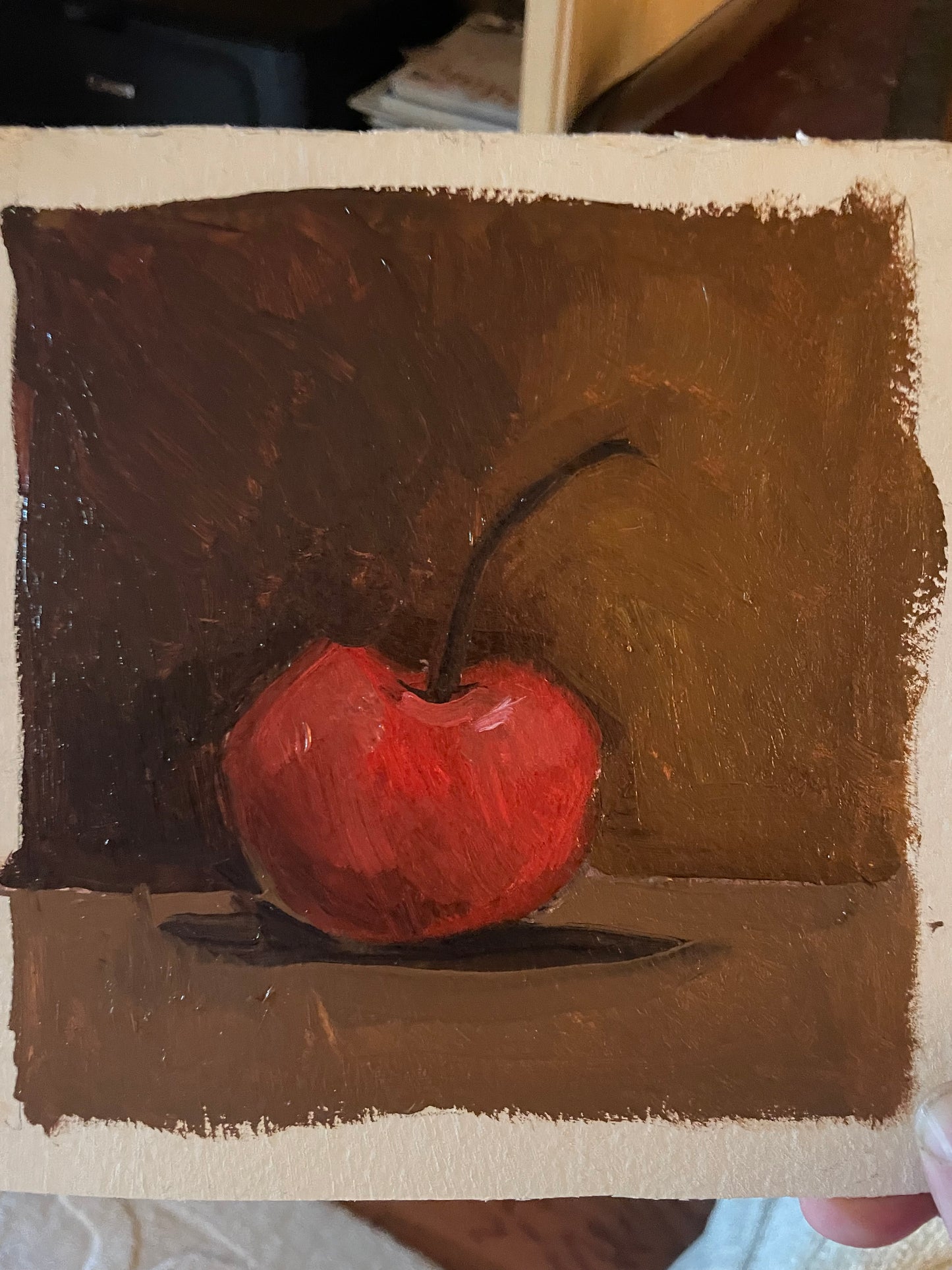 Portrait of a Cherry, Oil Painting, 6x6, Still Life Art, Old Masters Style