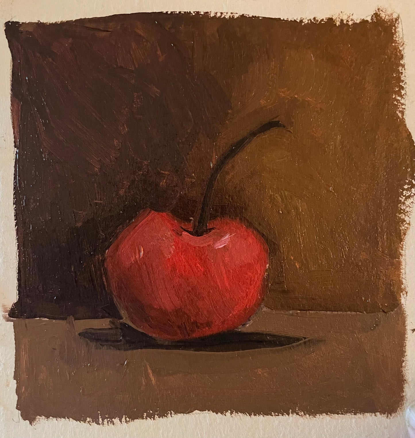 Portrait of a Cherry, Oil Painting, 6x6, Still Life Art, Old Masters Style