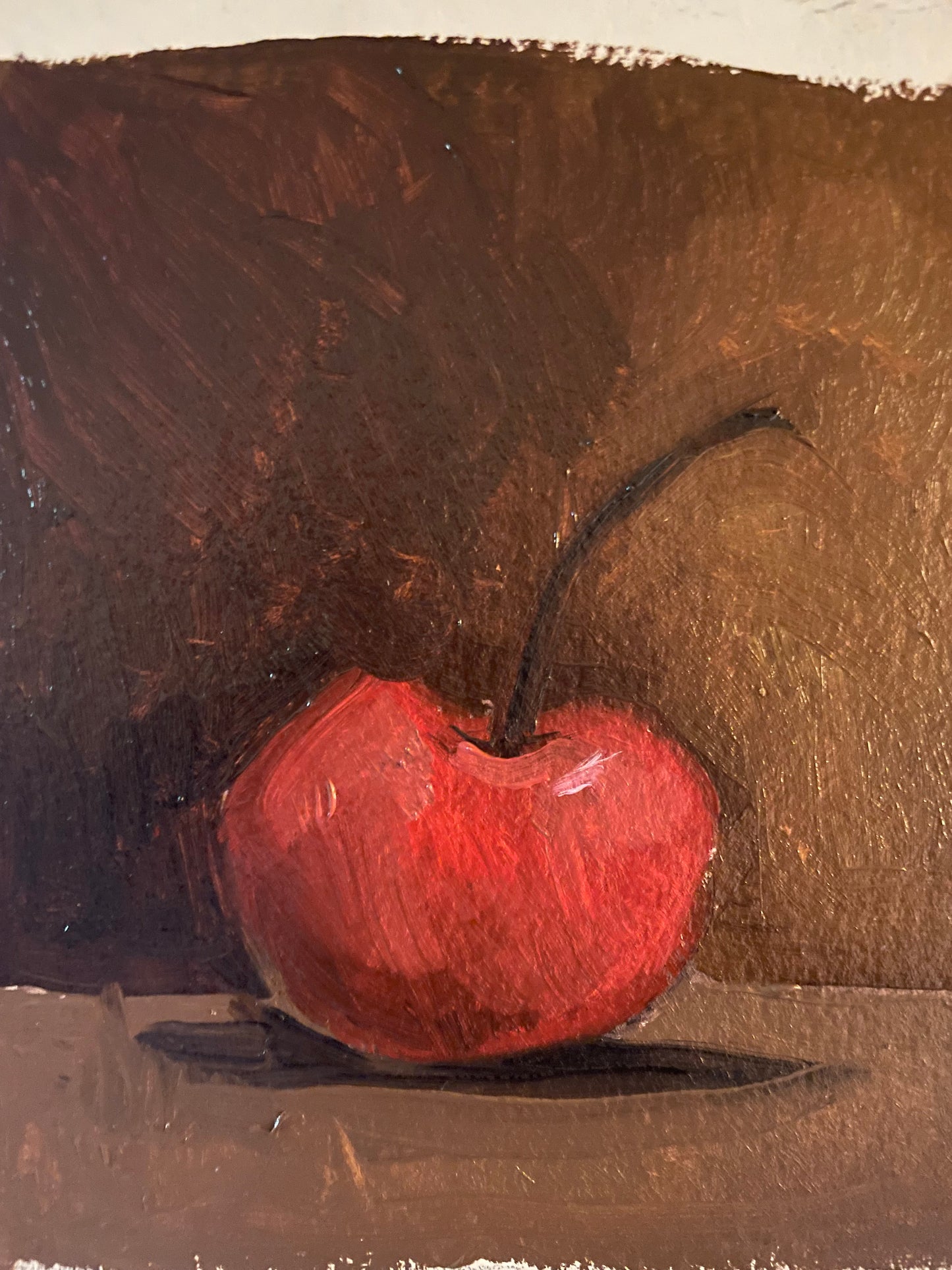 Portrait of a Cherry, Oil Painting, 6x6, Still Life Art, Old Masters Style