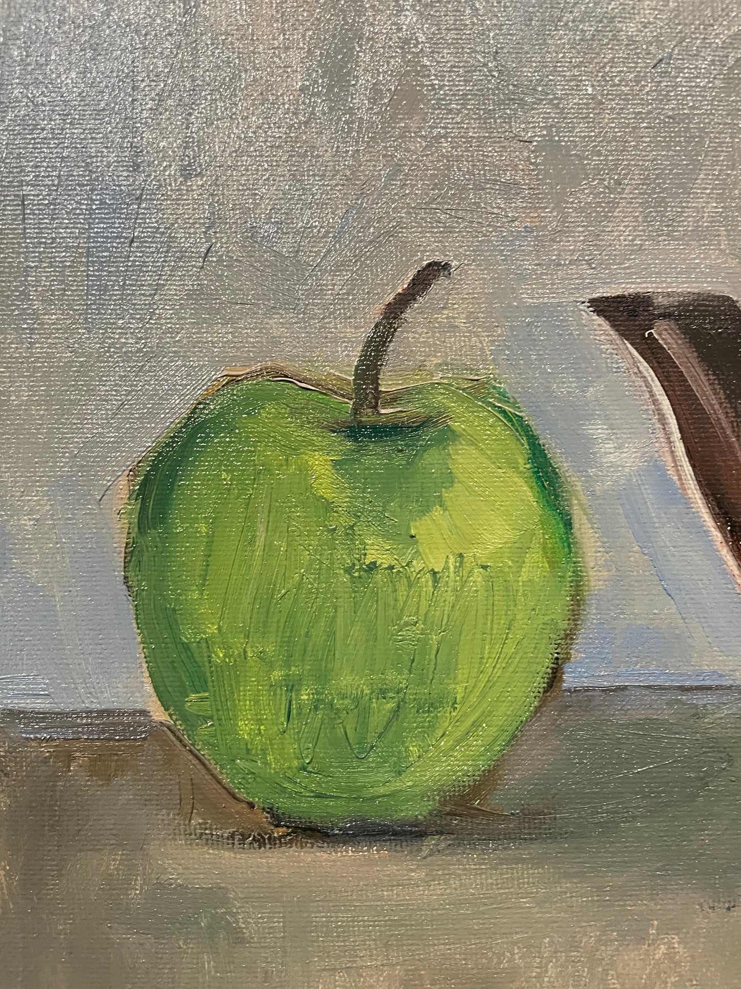 Green Apple and Japanese Teapot, Oil on canvas panel, 9x12 inches original painting