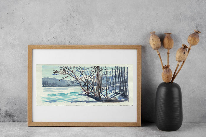 Winter at Pond's Edge, original watercolor on archival paper
