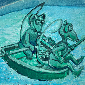 "Two Rats at the Fountain" – Original Gouache Painting Inspired by Disney Studios