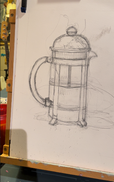 French Press Coffee Painting Print, Expressive Still Life Art (5x7 inches)