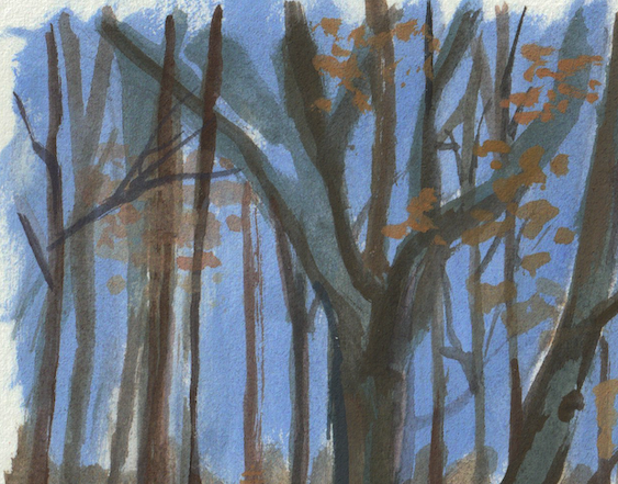 Red Wood, Original Casein Painting, Signed Artist