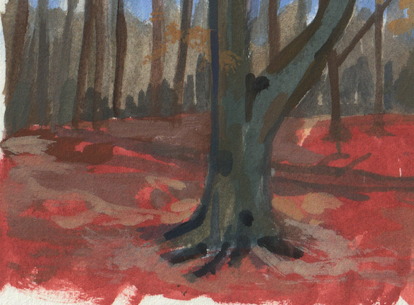Red Wood, Original Casein Painting, Signed Artist