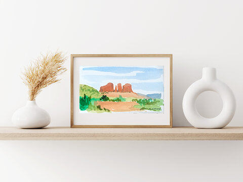 Sedona Red Rocks – Original 3x5 Watercolor Landscape Painting, Southwest Desert Art