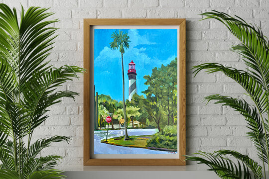 Beacon on Anastasia, Acrylic and Gouache on Canvas, Original Oil Painting